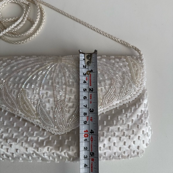 Vintage White Beaded Satin Clutch Purse | Pearl Evening Bag Bridal Prom 90s Y2K - Picture 8 of 9